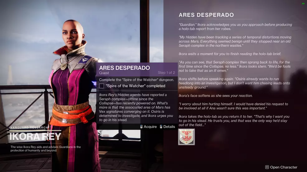 The Ares Desperado quest Ikora gives, granting access to Spire of the Watcher