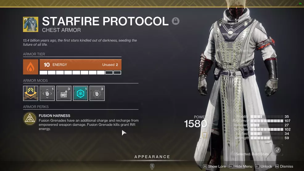 Starfire Protocol showing the Exotic perk