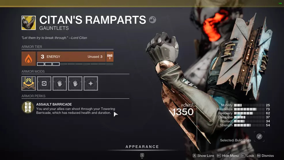 Citan's Ramparts in Destiny 2 showing the perk