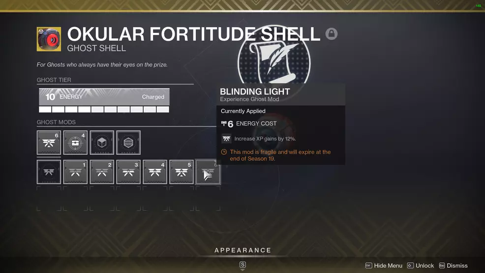 The Blinding Light Ghost mod in Destiny 2