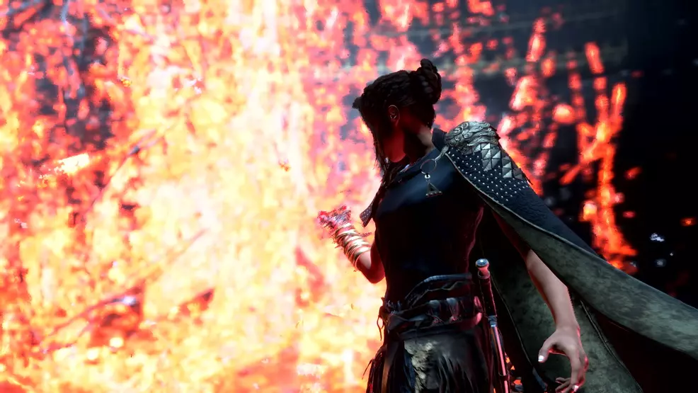 Frey and a wall of fire in Forspoken