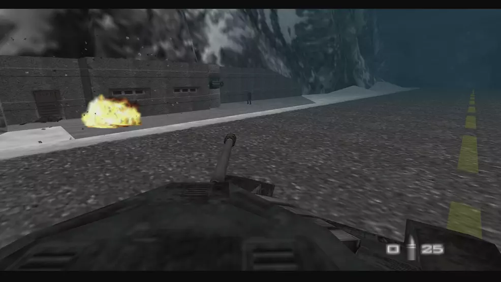 A heavy gun emplacement being blown up