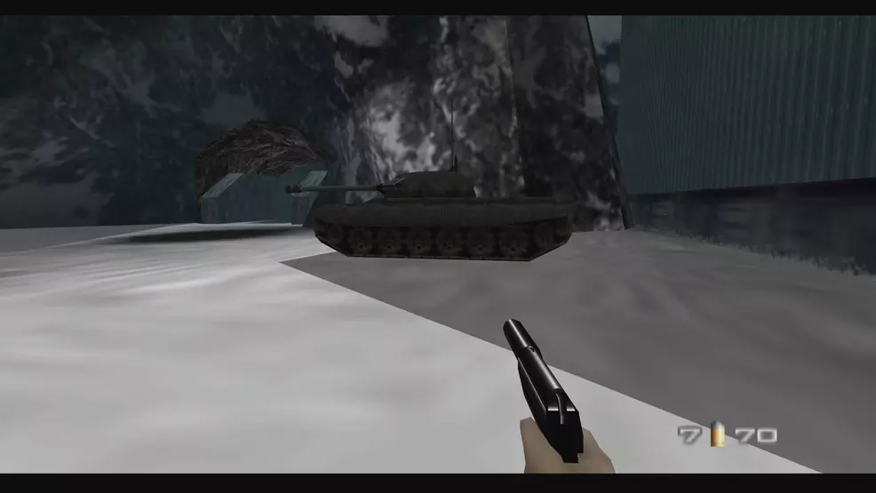 A tank beside the main building