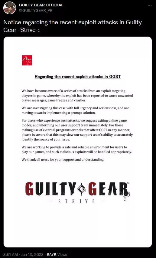 Declaración de Arc System Works sobre el exploit Guilty Gear Strive R-Code