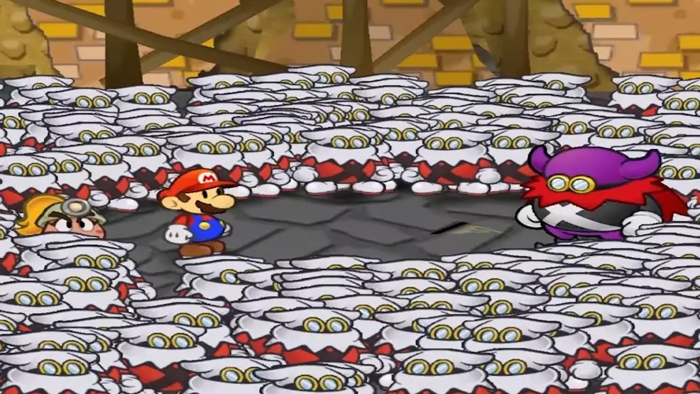 Paper Mario surrounded by other characters.