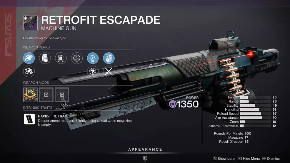 The default perks for Retrofit Escapade in Destiny 2