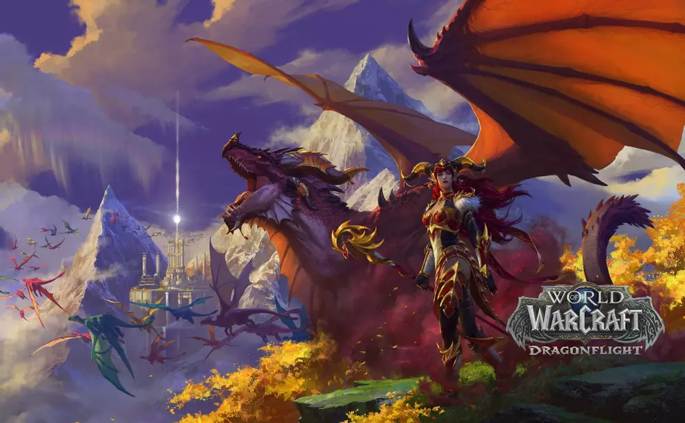 World of Warcraft: Dragonflight key art depicting a dragon and woman.