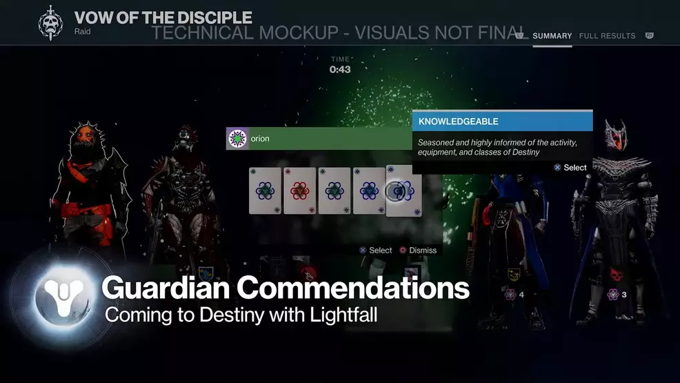 A player giving another player a commendation in Destiny 2