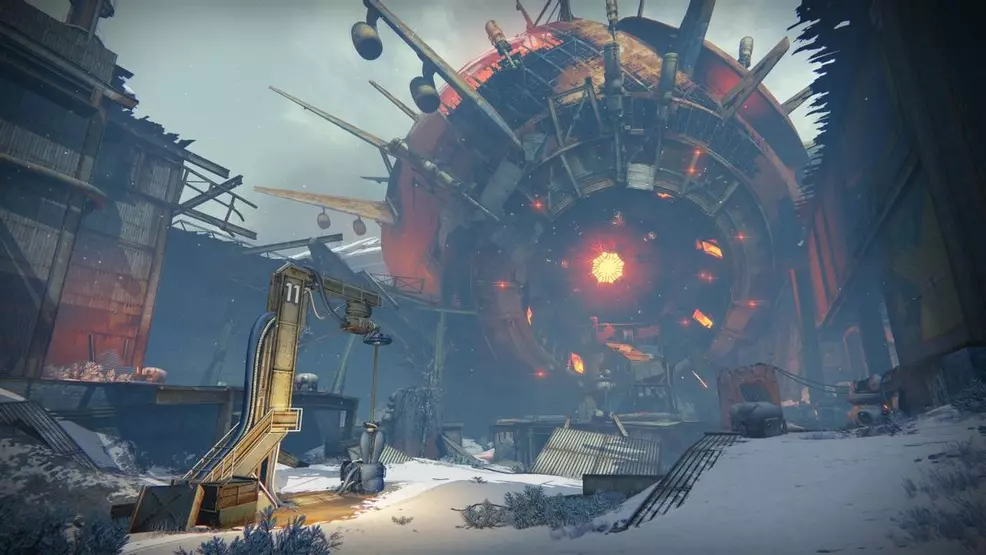 The start of the Wrath of the Machine raid with the giant Servitor made out of planes