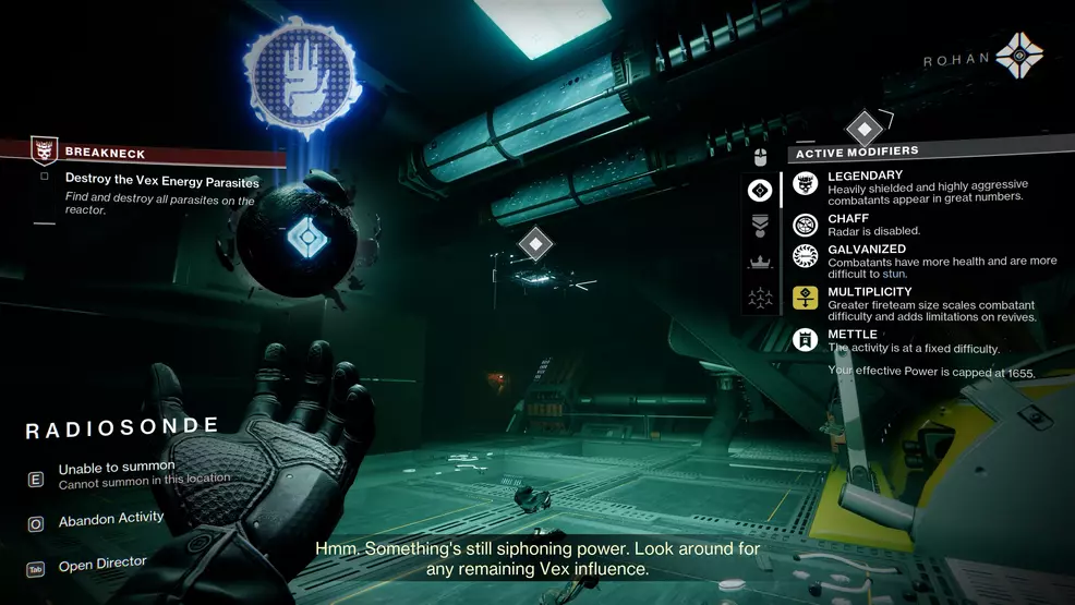 Vex Parasites are shown on the ceiling during the Breakneck mission from Destiny 2: Lightfall