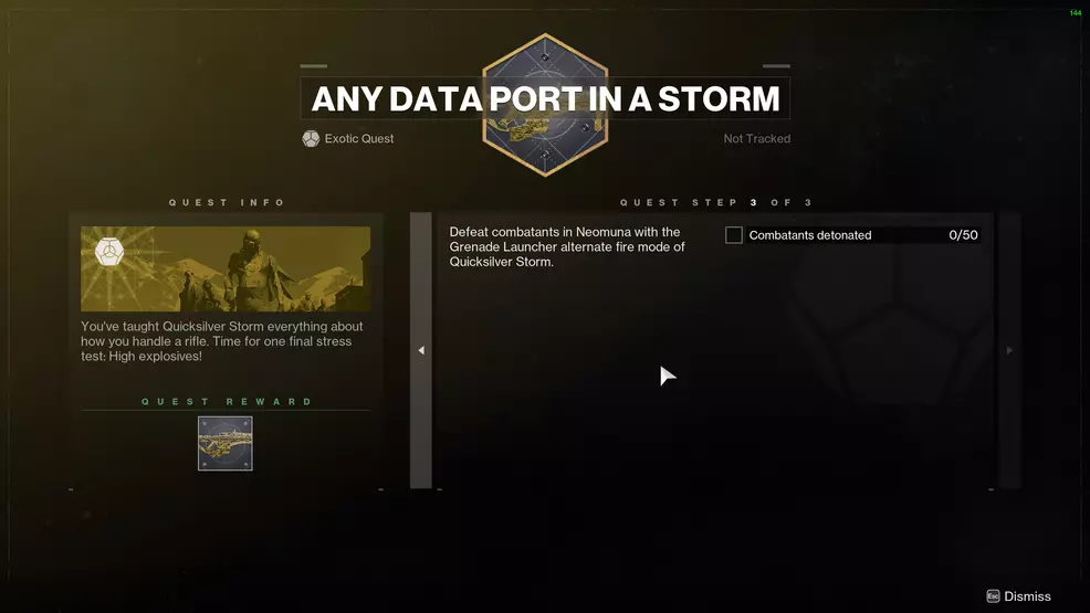 The last step for Any Data Port in a Storm quest