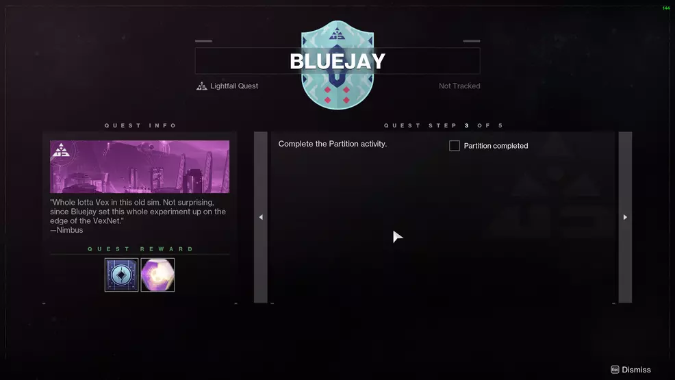 Complete the Partition quest step in Bluejay