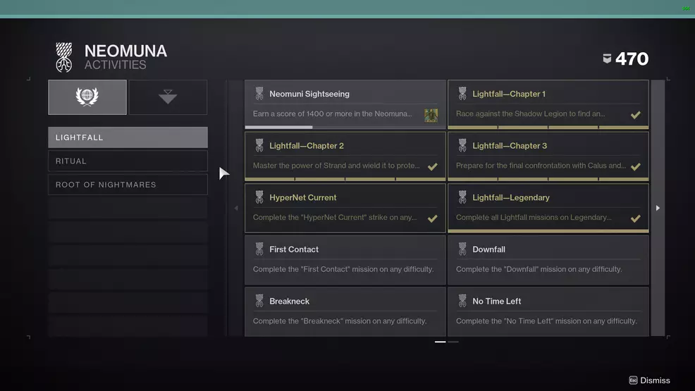 Neomuna and Lightfall Triumphs