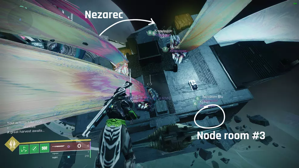 The last node room circled and an arrow showing the direction to the Nezarec fight