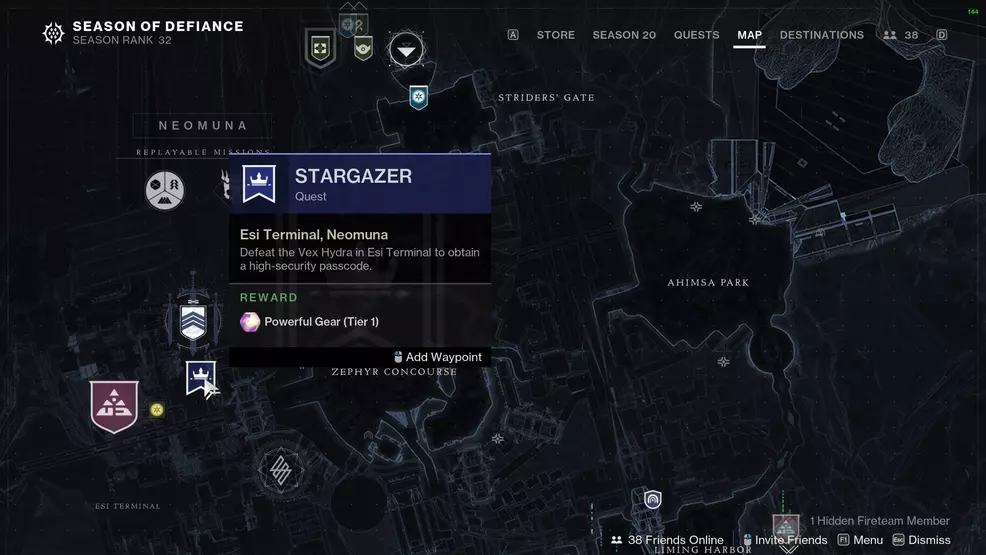 The second step in the Stargazer quest showing the Esi Terminal location