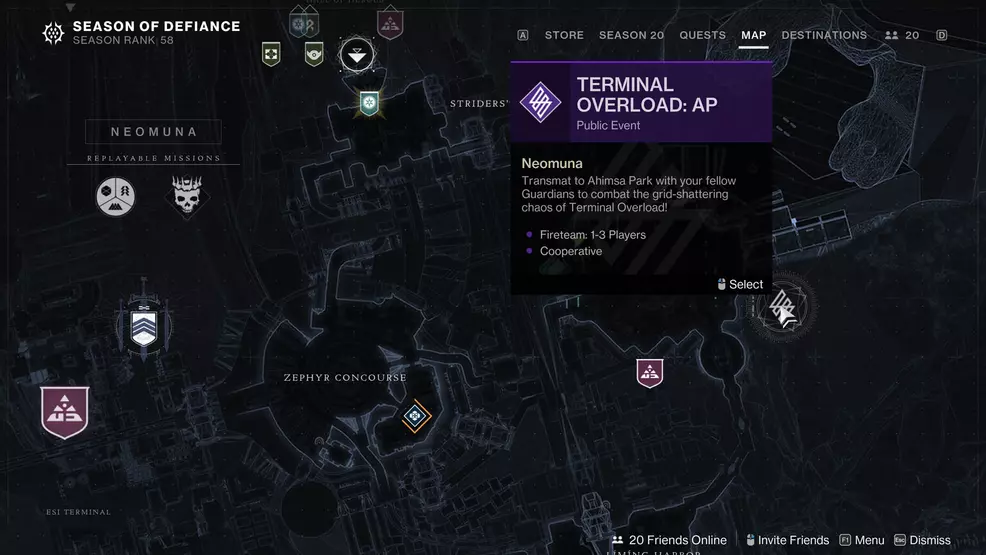 A map showing the Terminal Overload activity in Destiny 2