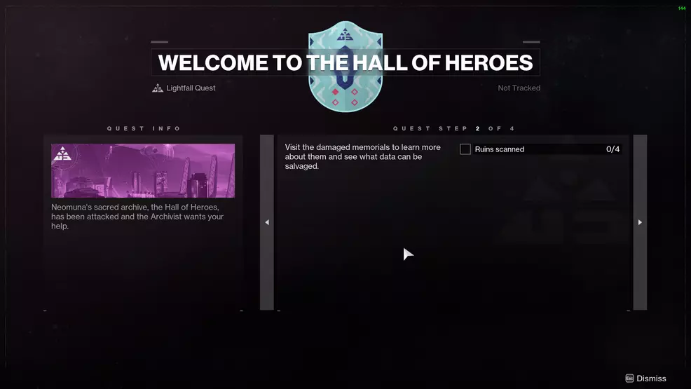 Step 2 of the Welcome to the Hall of Heroes quest