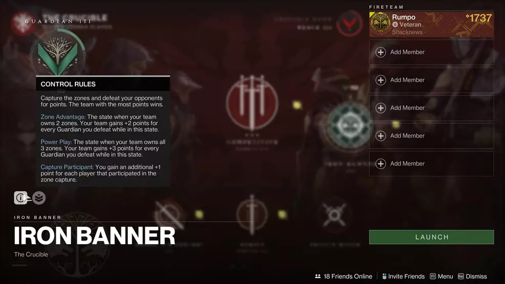 An outline of the Control game mode for Iron Banner in Destiny 2