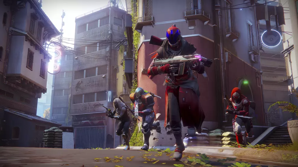 Four Guardians run down the street on a Crucible map