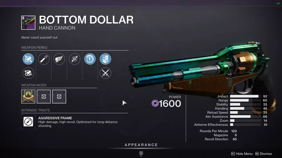 Bottom Dollar Hand Cannon shown in Collections