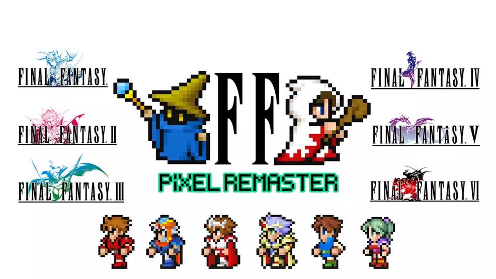 Final Fantasy Pixel Remaster Collection promo image showing the title art for all six games included
