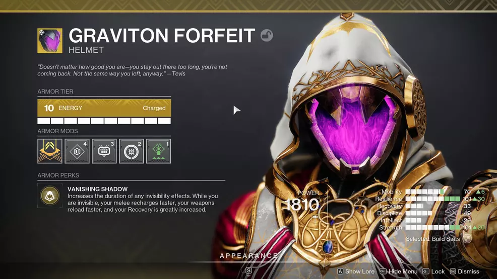 An image showing the Graviton Forfeit Exotic Hunter Helmet in Destiny 2