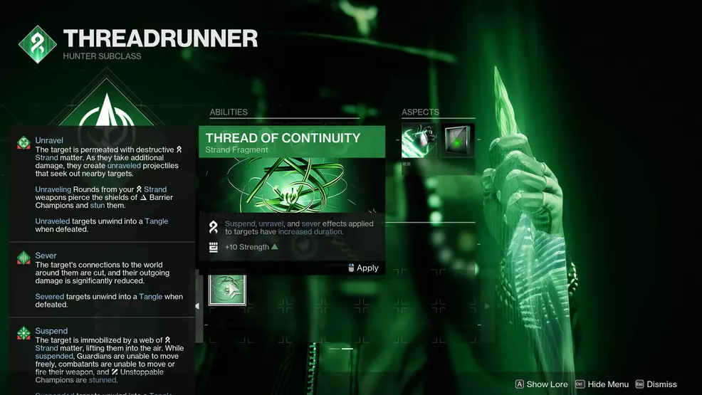 An image showing the Thread of Continuity Fragment in Destiny 2