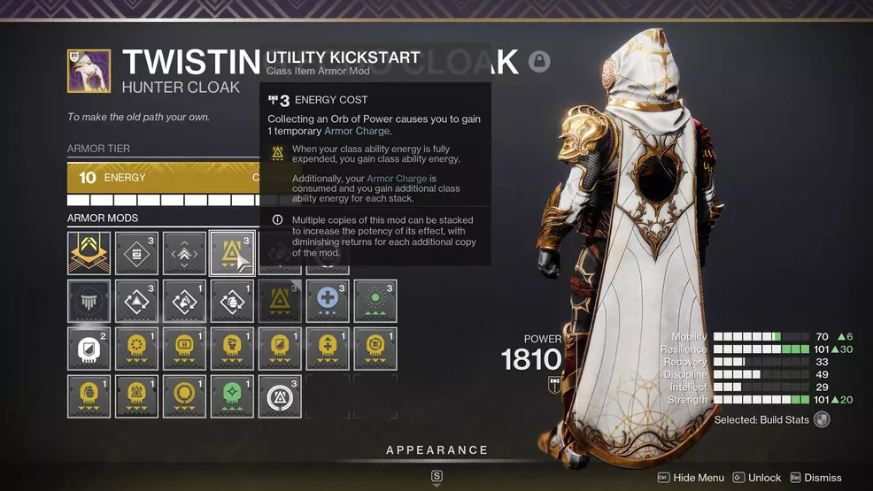 An image showing the Utility Kickstart Class Item Mod in Destiny 2