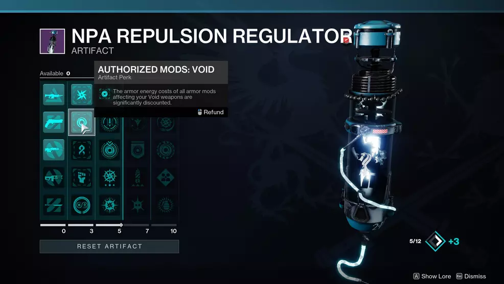 An image showing the NPA Repulsion Regulator Seasonal Artifact in Destiny 2