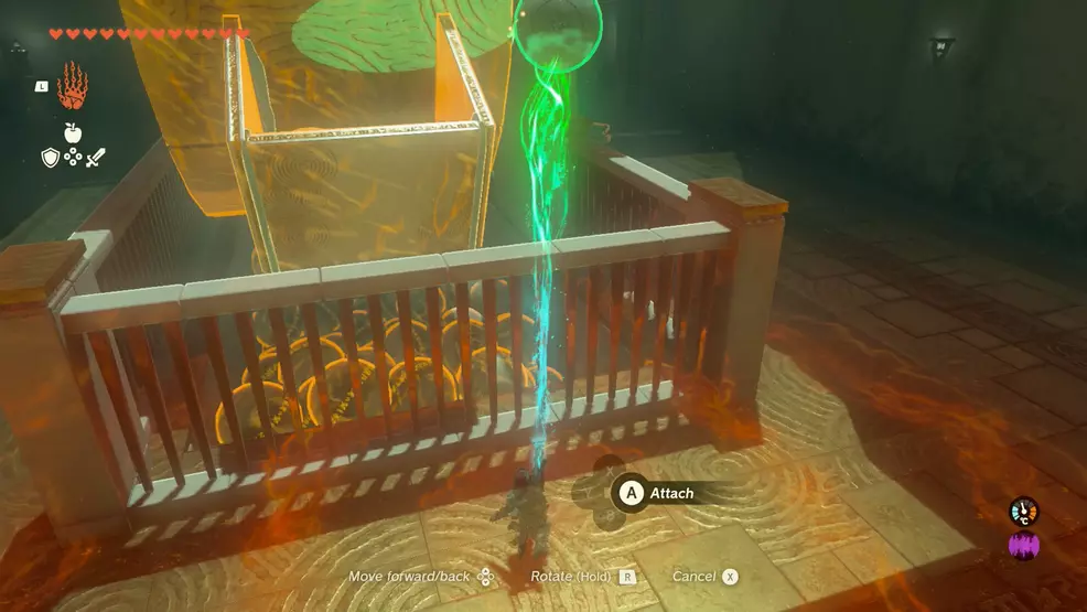 Link uses Ultrahand to place a ball in a box