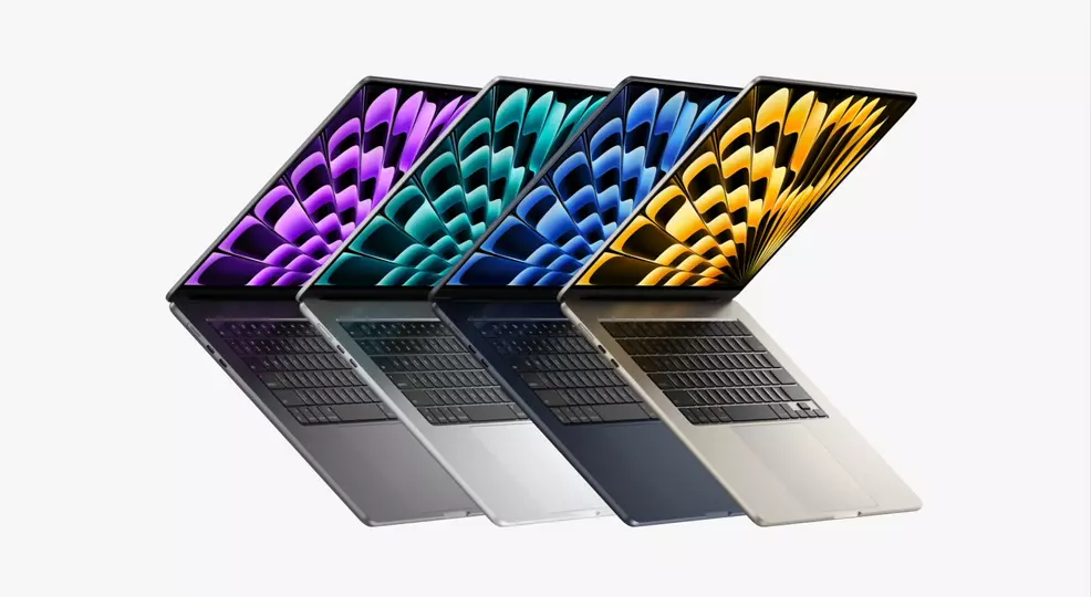 The 15-inch MacBook Pro in different colors.