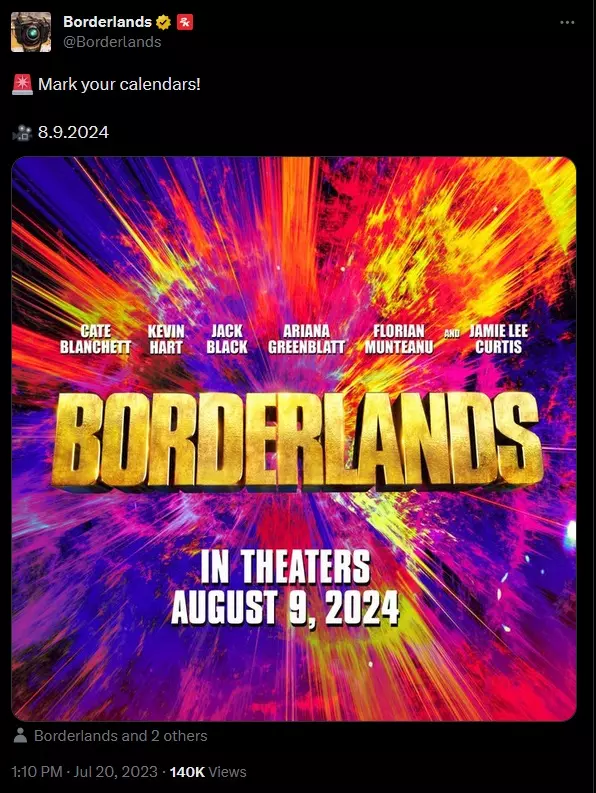 The Borderlands movie release date announcement