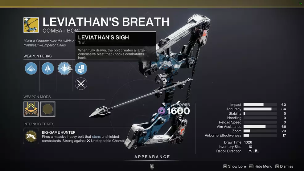 Leviathan's Breath's perks in Destiny 2