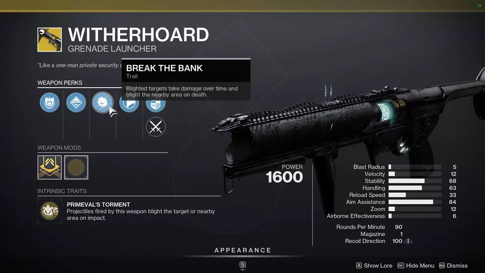 Witherhoard perk screen