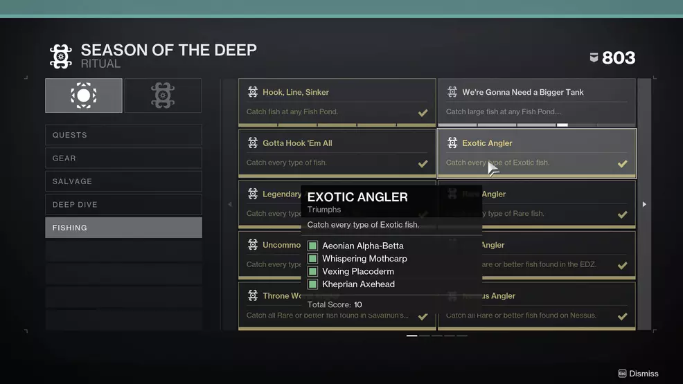 An image showing the Exotic Angler triumph in Destiny 2