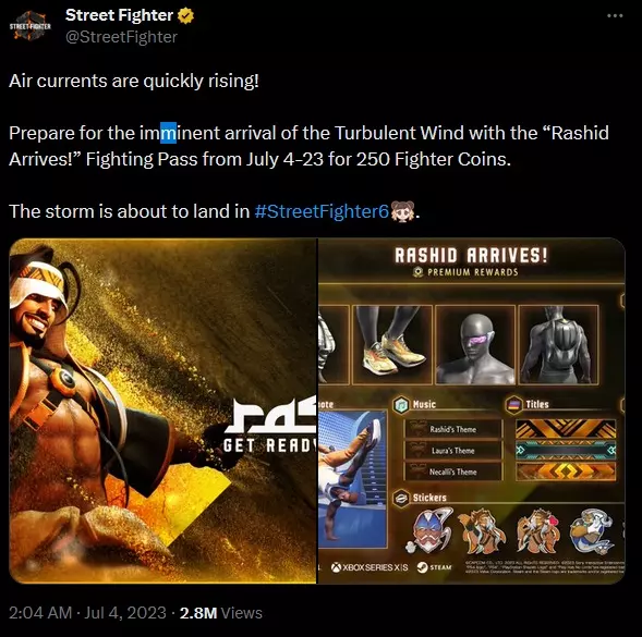 Capcom's tweet about Rashid in Street Fighter 6