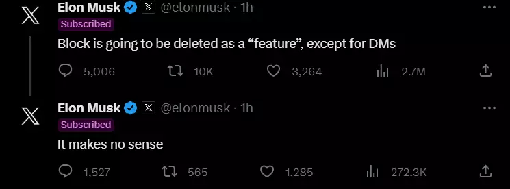 The two Elon Musk tweets quoted in the paragraph above.