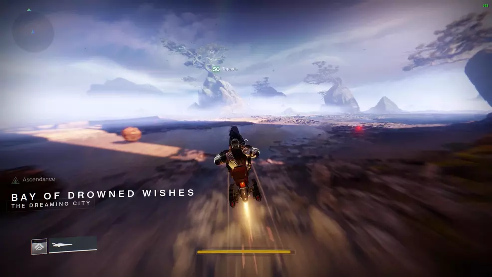 The player zooms into the Bay of Drowned Wishes on a Sparrow