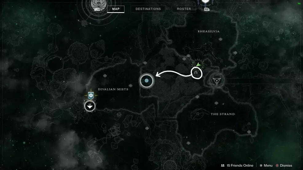 Chamber of Starlight circled on the map with an arrow pointing to the chest location