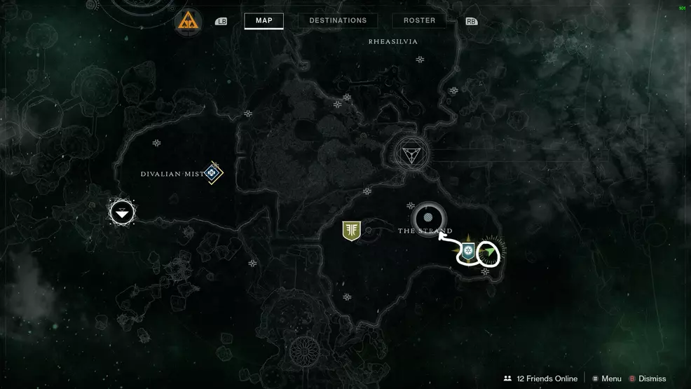 The map showing the Aphelion's Rest entrance and the route to get to the chest