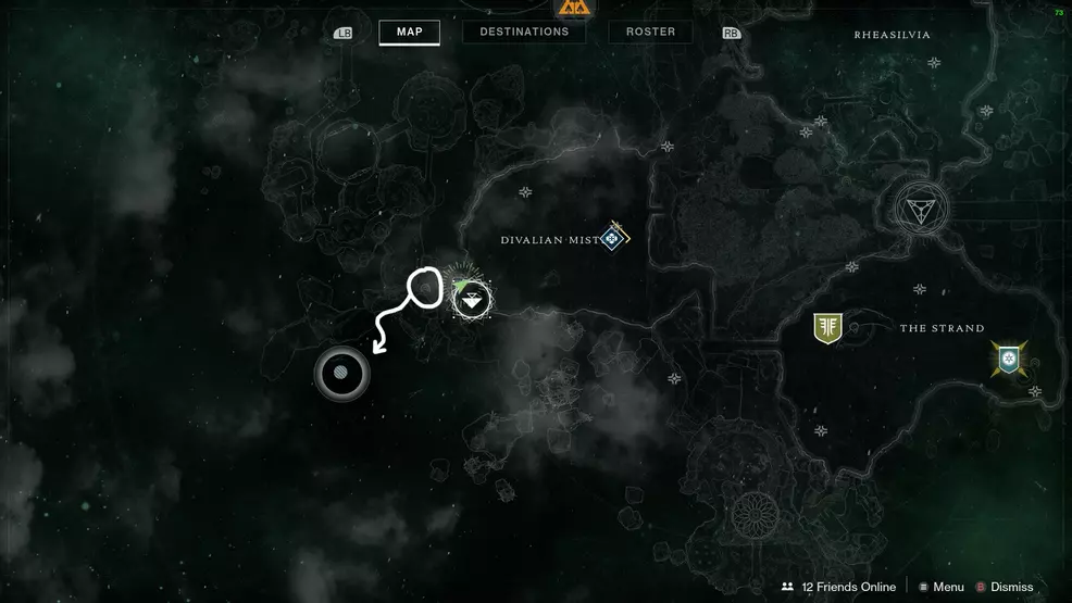 Bay of Drowned Wishes Lost Sector circled on the map