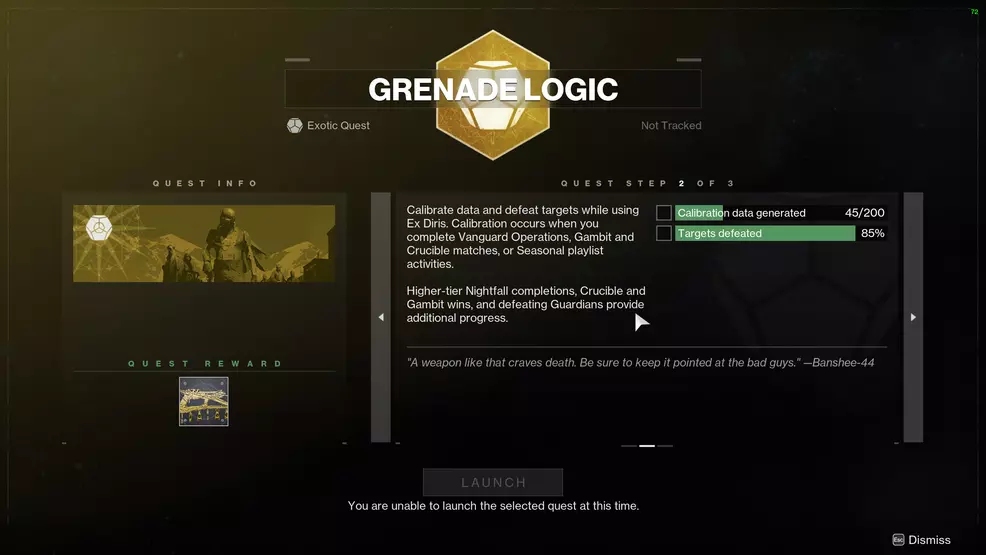 Grenade Logic step 2 for Ex Diris Exotic catalyst