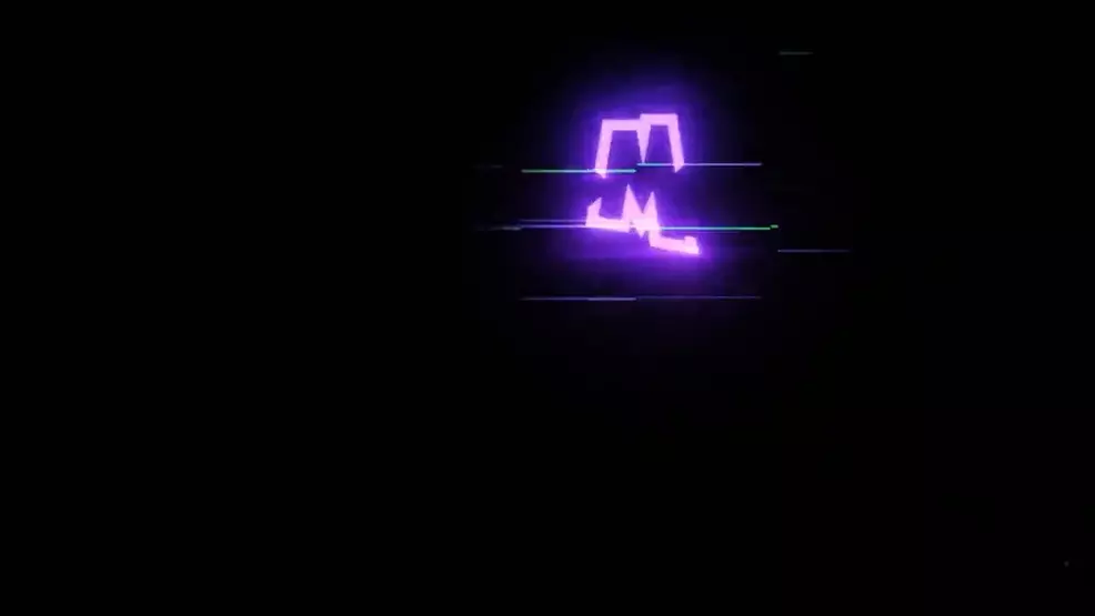 A purple letter M alone on a black background, as shown in the Pokemon Presents announcement.