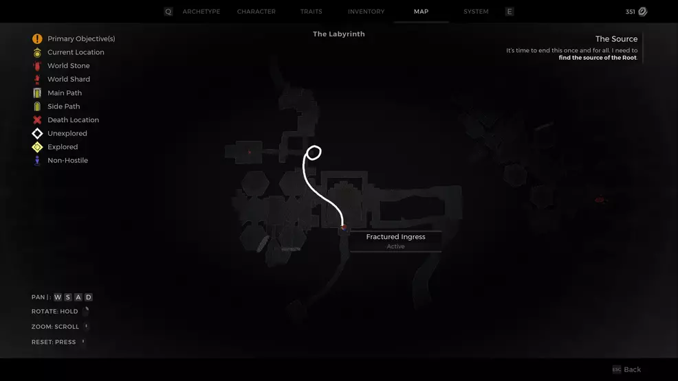 A map of the Fractured Ingress in the Labyrinth with the cycling portal highlighted