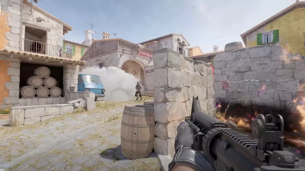 Running through a newly-revamped map in Counter-Strike 2