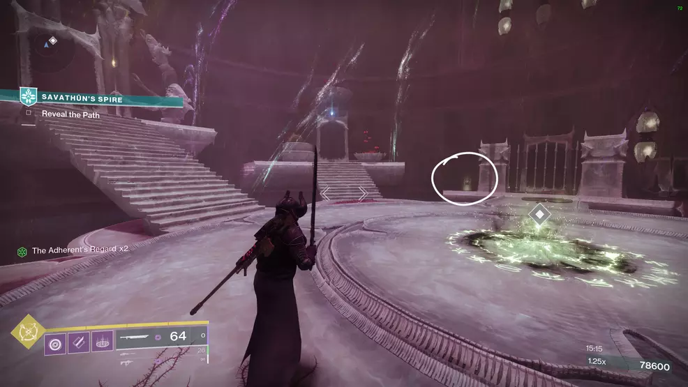 An Arcana card is hidden beside a portal in Savathun's Spire