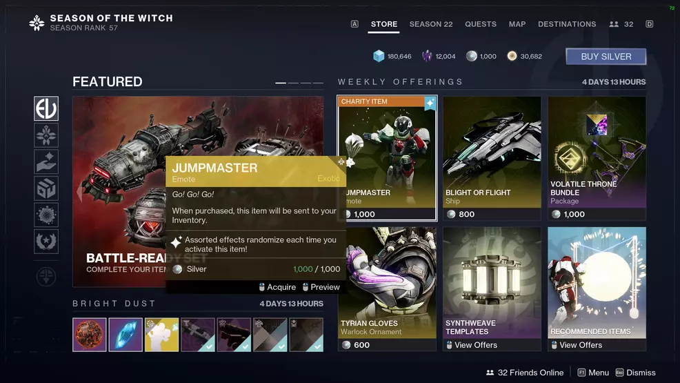 The Eververse store showing the Jumpmaster emote