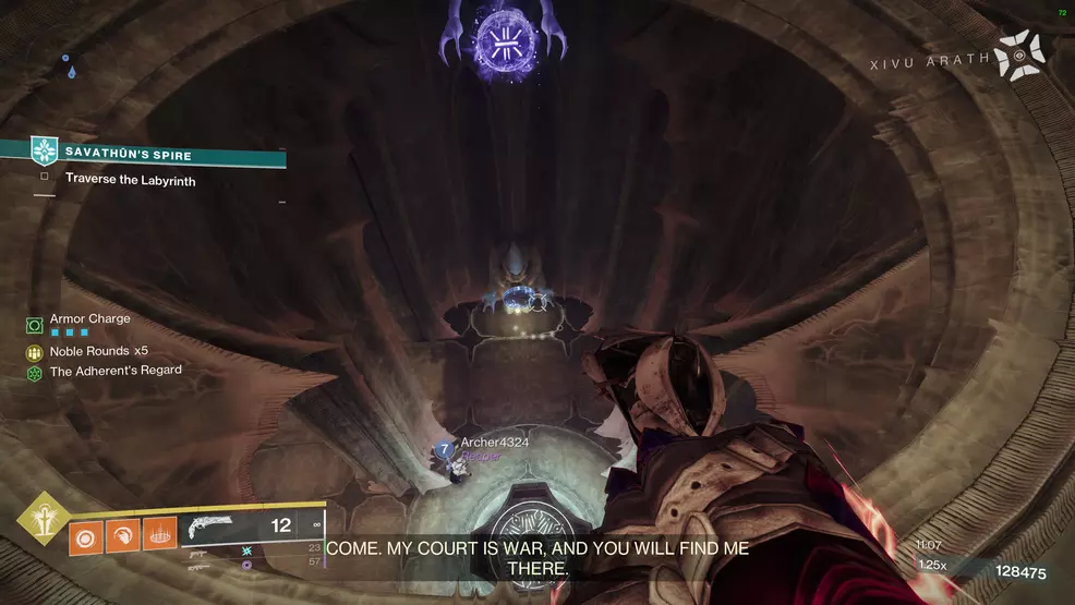 Hive Arc runes are ignited on the wall of a tower