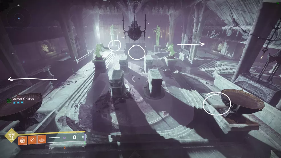 A room in the Sepulcher Lost Sector with Hive runes circled