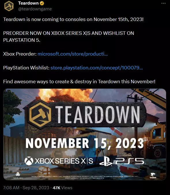 Teardown tweet about the PS5 and Xbox Series X/S release dates